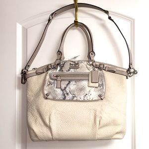 NWT L Snake Skin Cream Leather coach shoulder satchel handbag